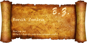 Benik Zenina névjegykártya